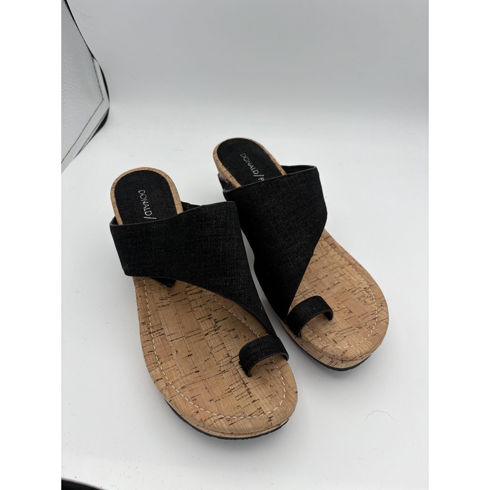 Donald J Pliner Shoes Womens Size 7.5 Black Thong Wedge Sandals Slip On Comfort